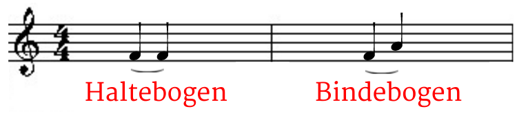 Haltebogen und Bindebogen auf der Notenlinie