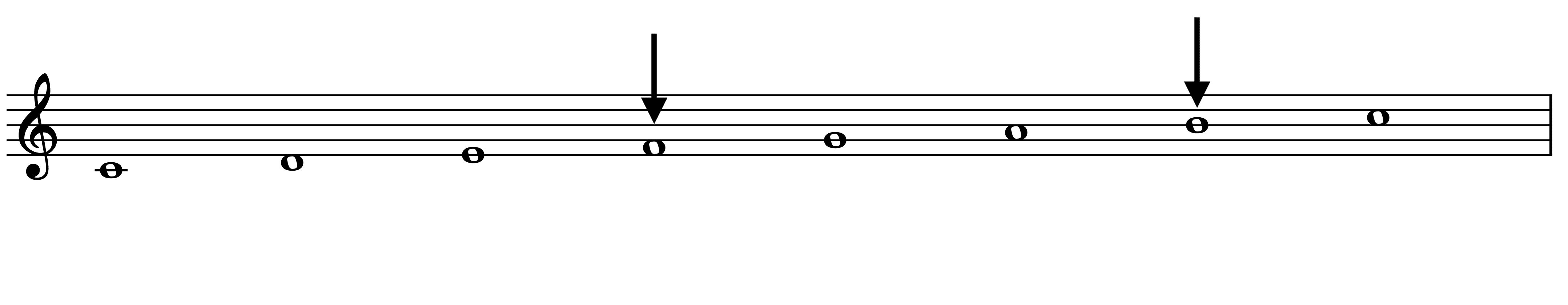 C major scale with arrows above indicating upcoming semitone steps.