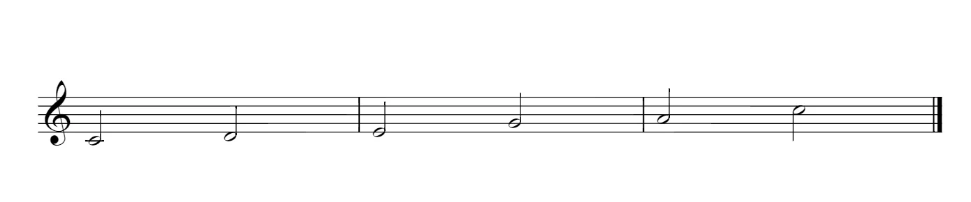 C major pentatonic: notes of the C major scale without the fourth (F) and the major seventh (B)