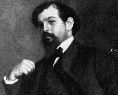 Schwarz-weiß-Bild von Claude Debussy.