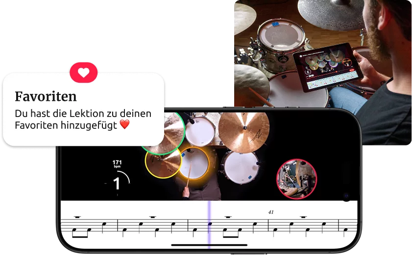 Visuelle Darstellung der App und Features am Beispiel Schlagzeug