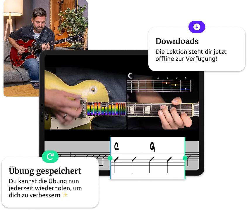 Visuelle Darstellung der App und Features am Beispiel Gitarre