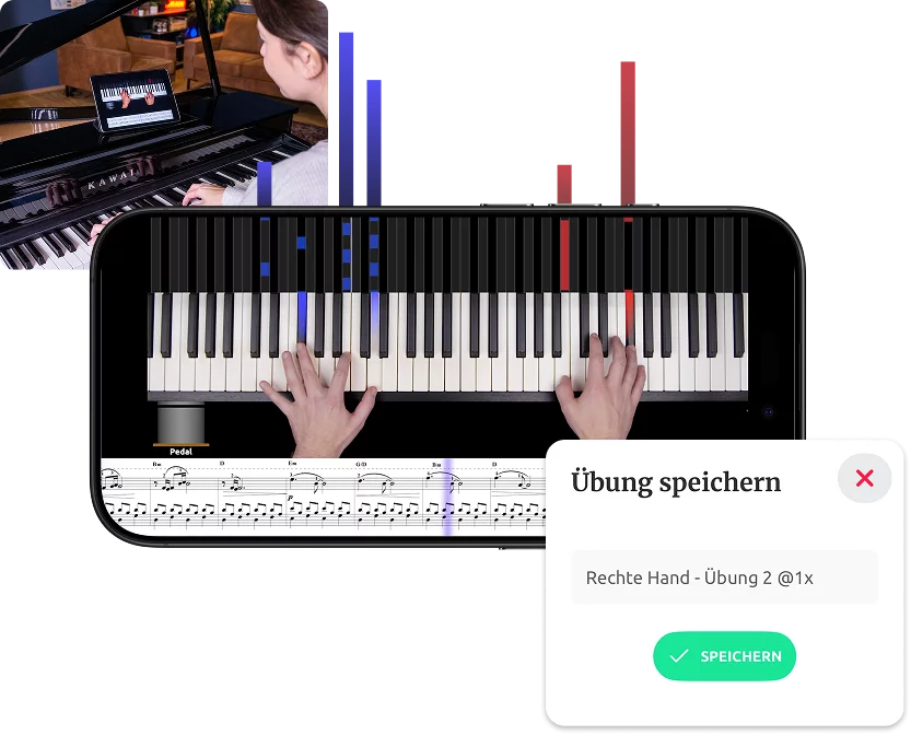 Visuelle Darstellung der App und Features am Beispiel Klavier