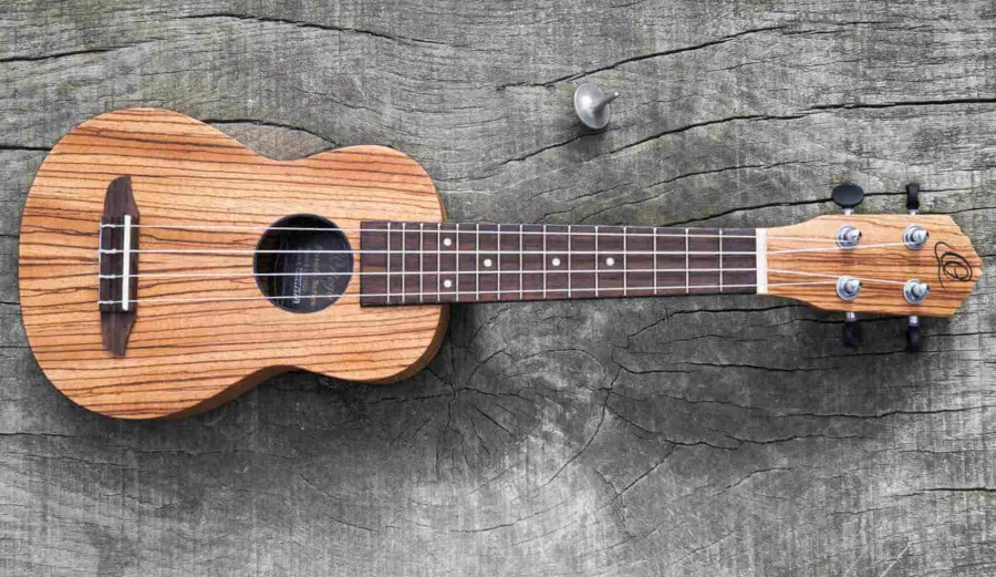 Ukulele vor Holzhintergrund